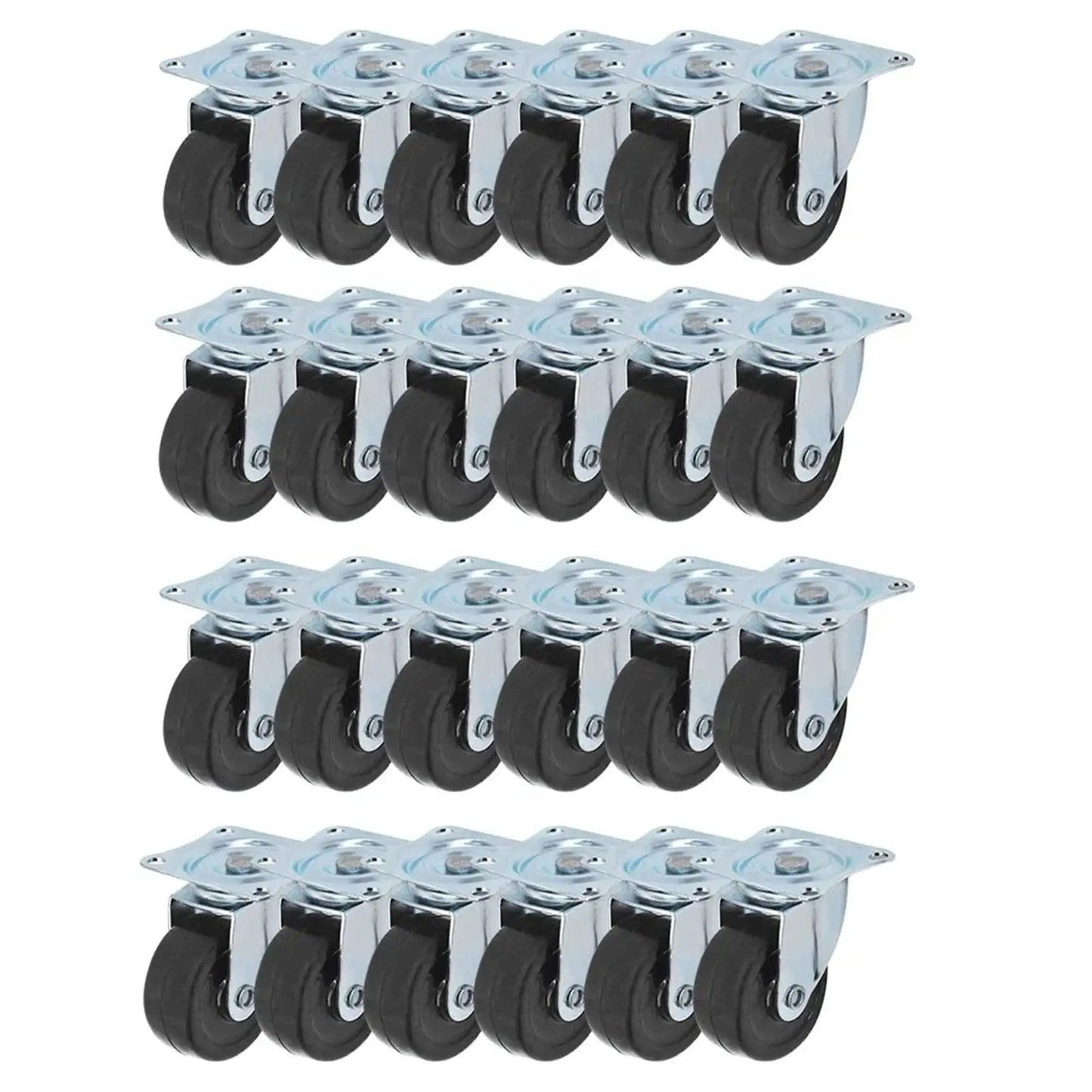 24 Pack 2 Inch Swivel Casters With Rubber Wheels For Furniture Trolleys And Industrial Use, Heavy Duty Silent Movement, Floor Friendly