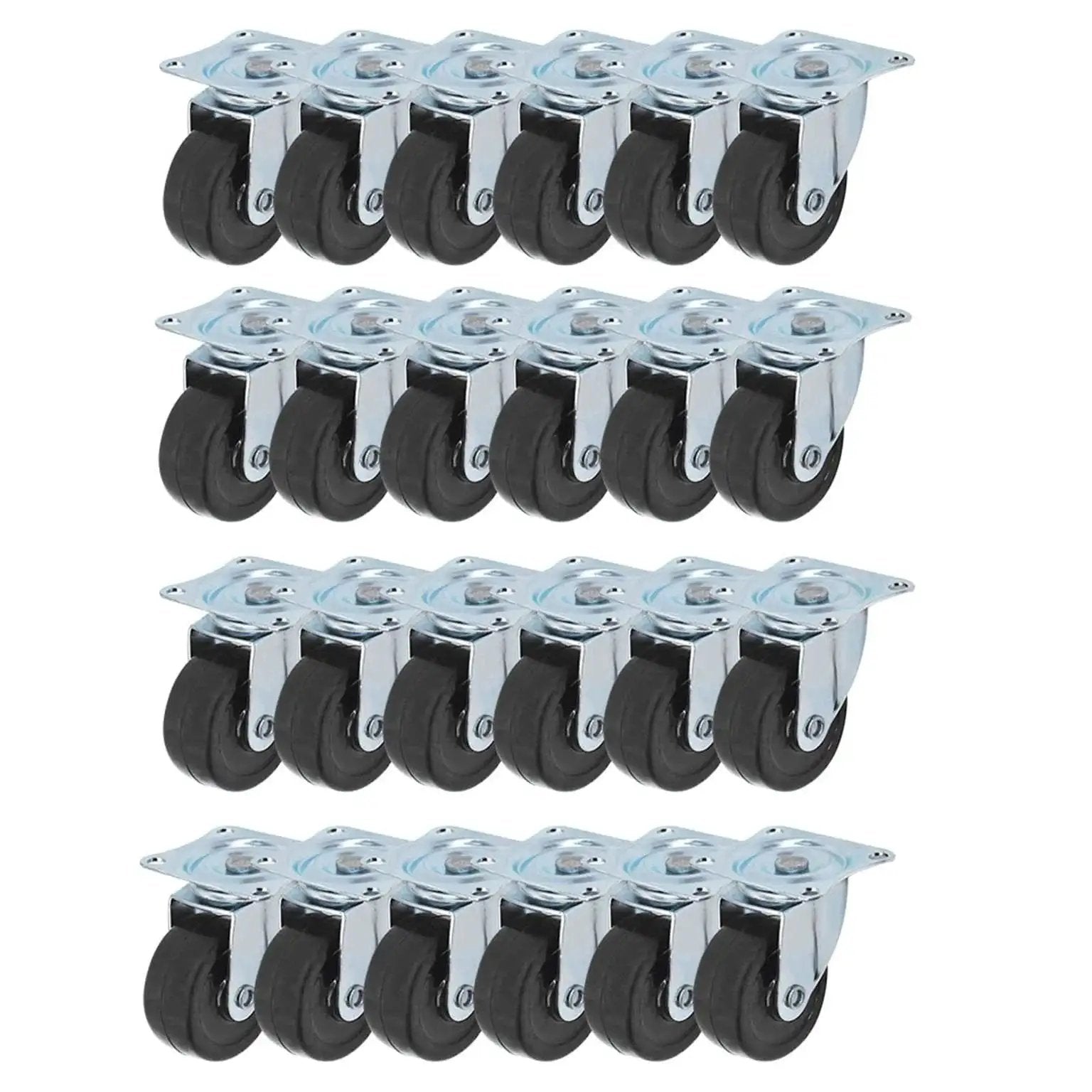 24 Pack 2 Inch Swivel Casters With Rubber Wheels For Furniture Trolleys And Industrial Use, Heavy Duty Silent Movement, Floor Friendly