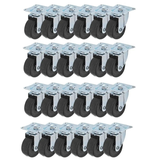 24 Pack 2 Inch Swivel Casters With Rubber Wheels For Furniture Trolleys And Industrial Use, Heavy Duty Silent Movement, Floor Friendly