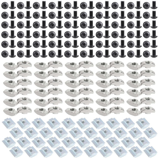 240 pcs M5 T nut and screw kit for 2020 aluminum extrusion systems, M5 hardware set designed for 6mm T slot profiles with screws and wrench included