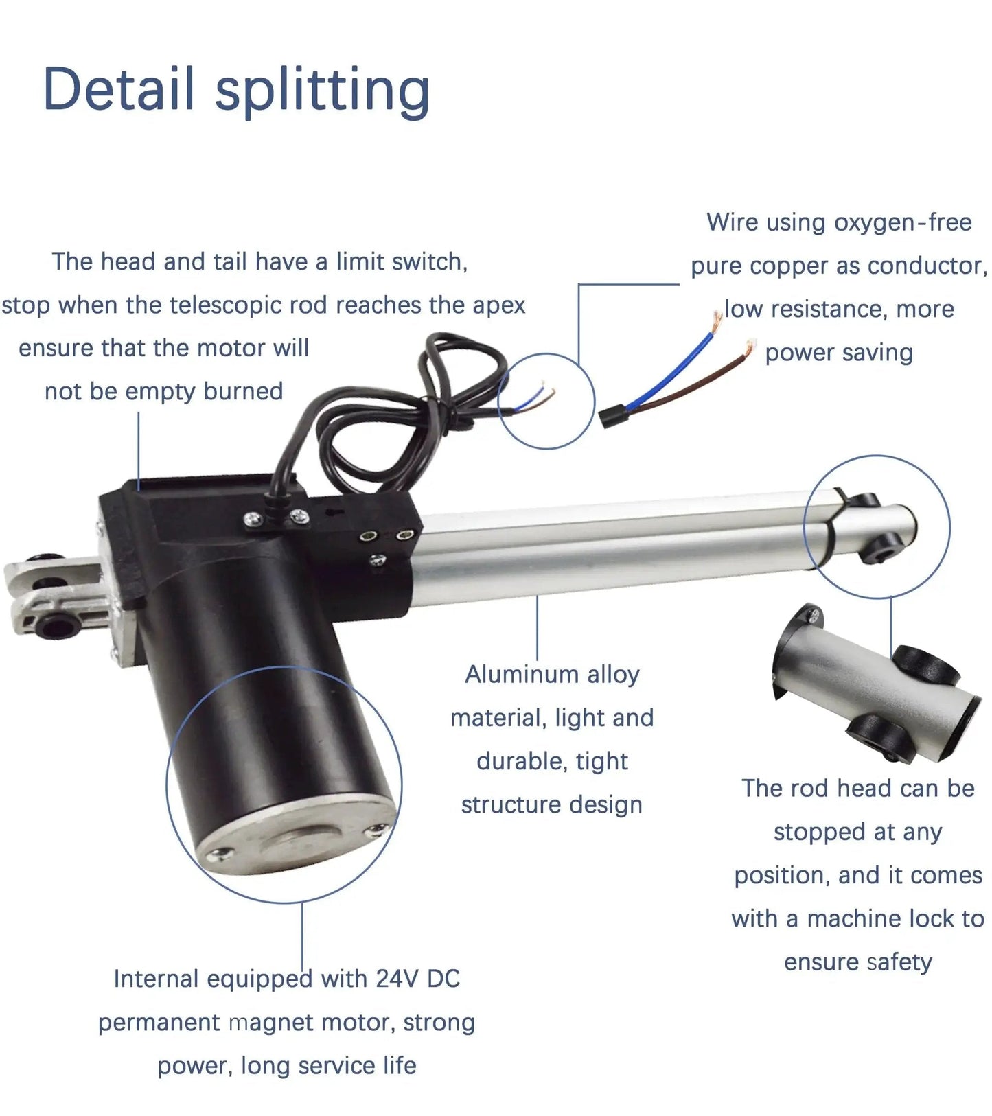 Beefy 24V DC Linear Actuator With 1320 Lbs Lift Capacity, 9.8 Inch Stroke, aluminum construction, featuring limit switches