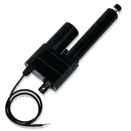 Beefy 24V Linear Actuator With 24 Inch Stroke And 2000 Lbs Push, IP65 Protected For Agriculture, Automotive, And Industrial Projects, Rugged Stainless Shaft And Metal Gears, Progressive Automations PA-17, front view showing wiring.