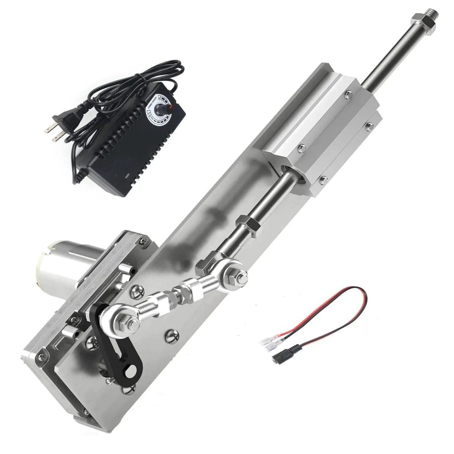 Reciprocating Linear Actuator With Adjustable Telescopic Rocker Arm Heavy Duty Gear Motor DC 24V with controller and adapter, 3cm to 15cm stroke.