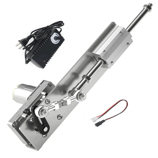 Reciprocating Linear Actuator With Adjustable Telescopic Rocker Arm Heavy Duty Gear Motor DC 24V with controller and adapter, 3cm to 15cm stroke.