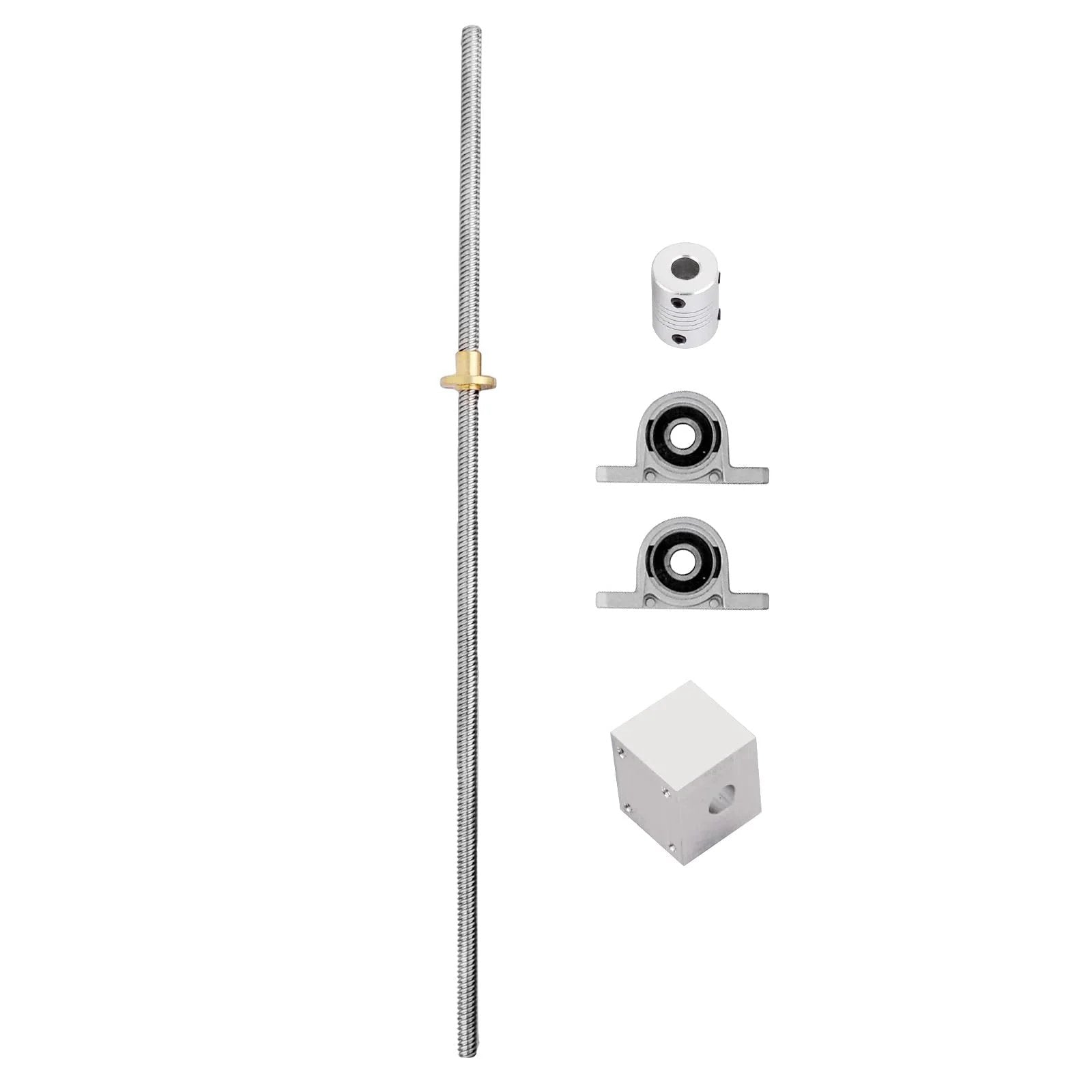 ✝️ 250mm / 9.84inch t8 lead screw nut set, 8mm diameter lead screw+2pcs kp08 pillow bearing block+ 8x8mm coupler for 3d printer, cnc and diy (250mm, set)