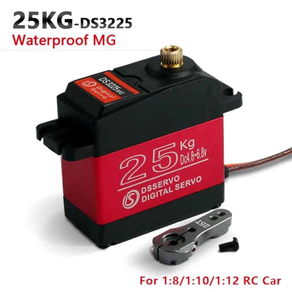 Servo High Torque Metal Gear Standard Digital Servo 25KG/0.13S 6.8V for 1/8 1/10 RC Cars, black and red, with metal gear arm.