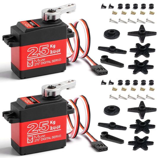 2Pcs 25KG High Torque RC Servo, Waterproof Servo Motor Compatible with 1/8, 1/10 RC Car, Full Metal Gear Steering Servo with 25T Servo Horn（270°）