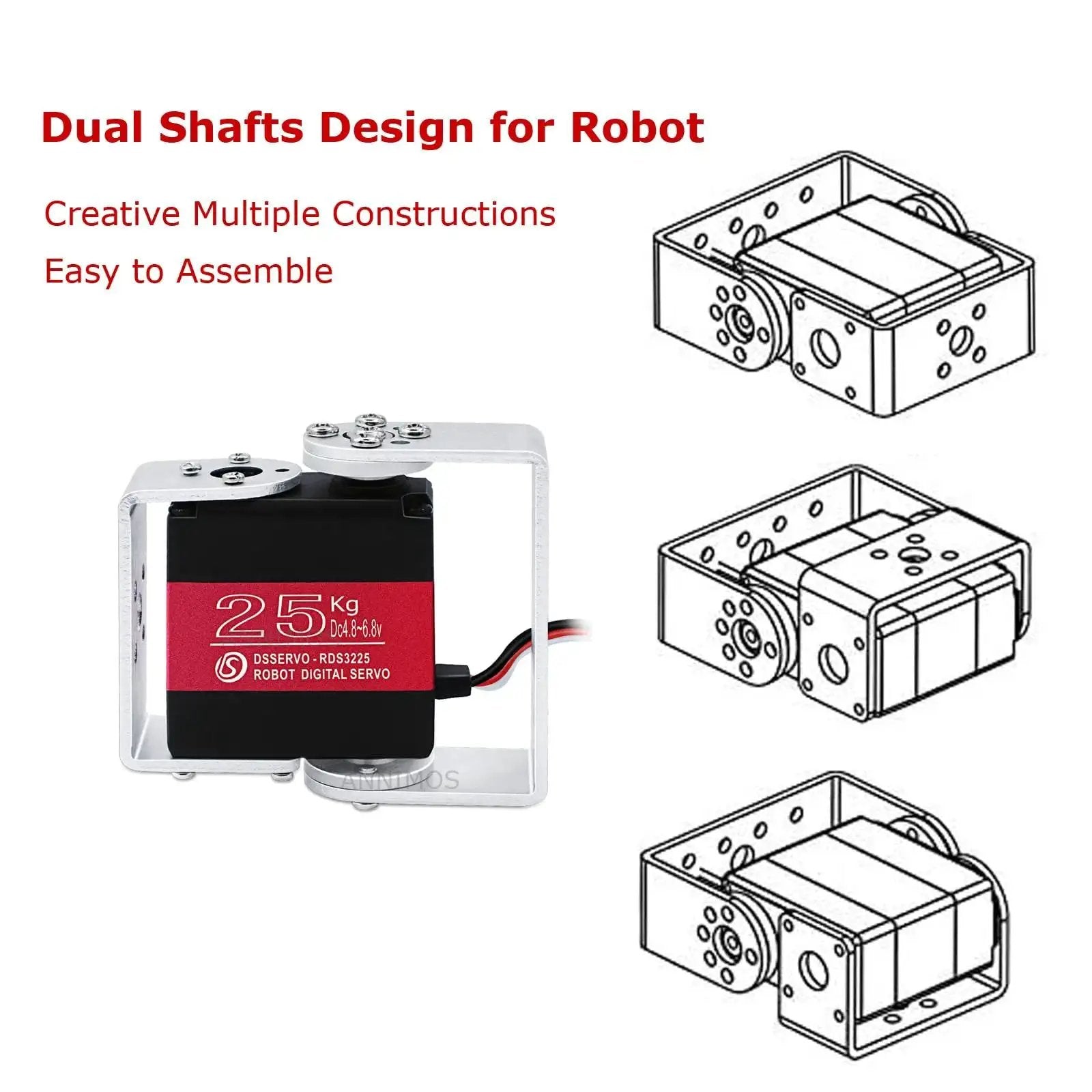 Image showing 25 Kg High Torque Full Metal Gear Digital Servo Motor for Robotic Arms with dual shafts and mount brackets.