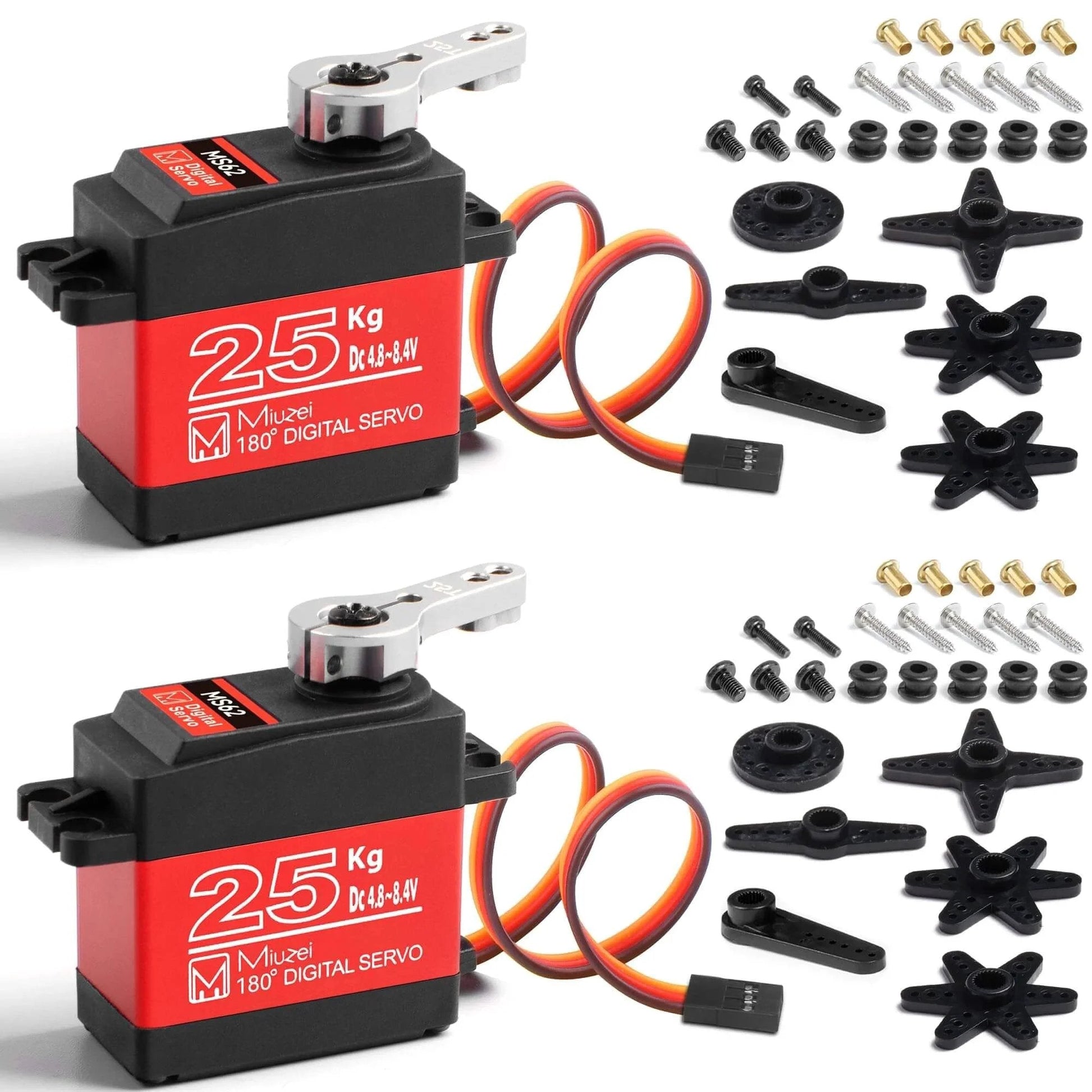 25KG High Torque Servo Motor, Miuzei RC Steering Servo Metal Gear Waterproof Compatible with 1/8, 1/10 RC Car, with 25T Horn 180 Degree (2)
