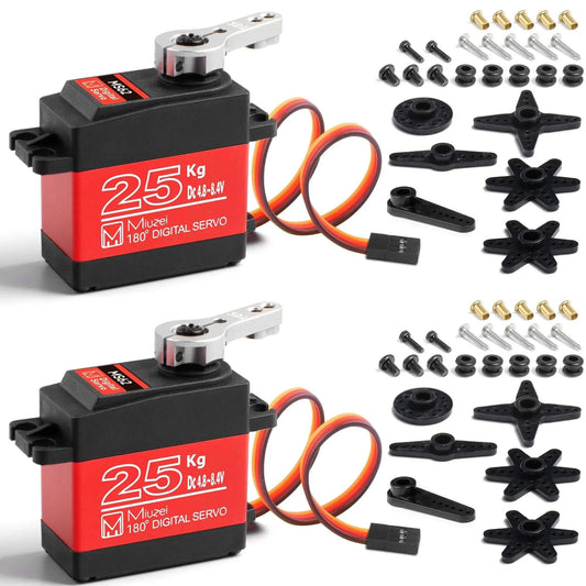 25KG High Torque Servo Motor, Miuzei RC Steering Servo Metal Gear Waterproof Compatible with 1/8, 1/10 RC Car, with 25T Horn 180 Degree (2)