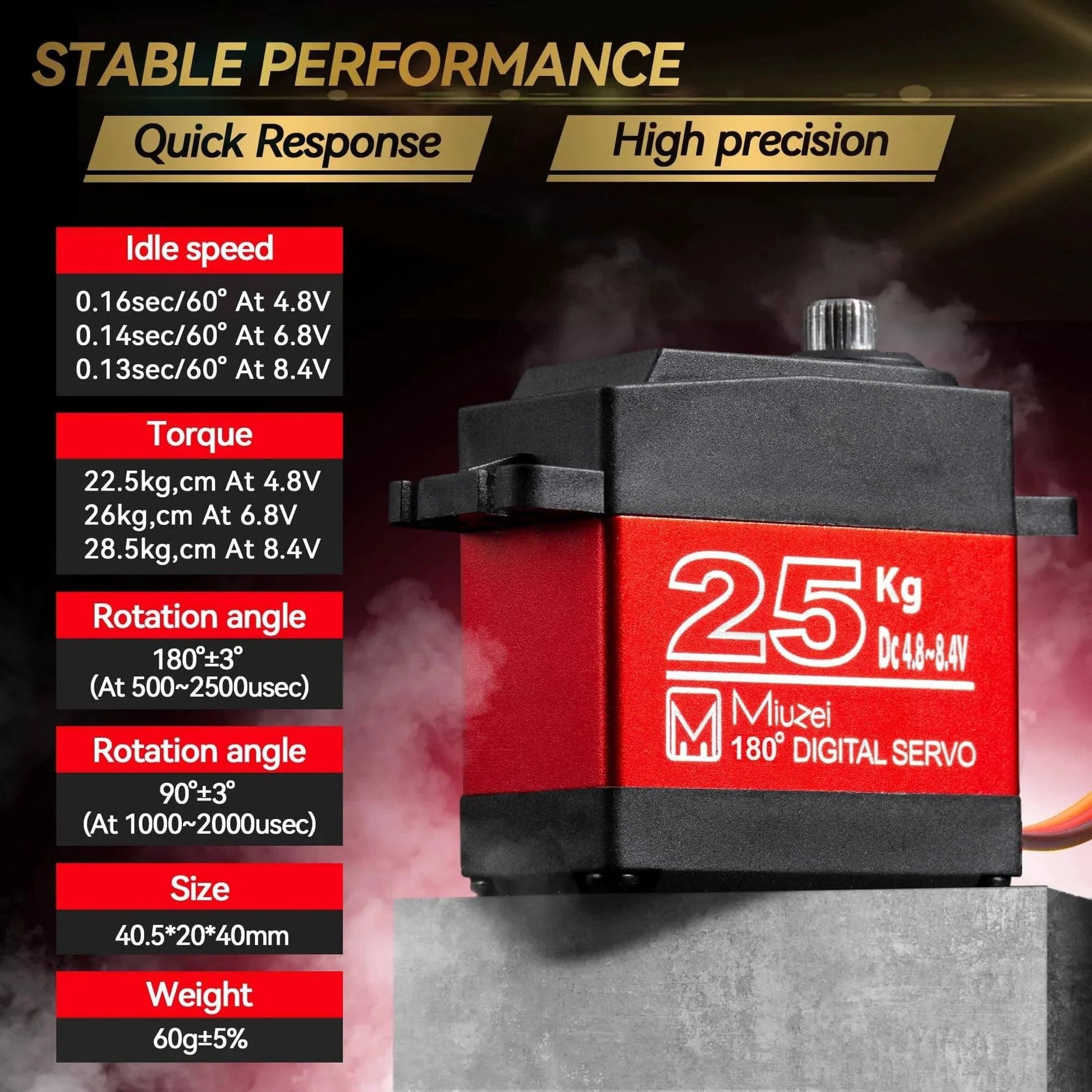 25KG High Torque Servo Motor, Miuzei RC Steering Servo Metal Gear Waterproof Compatible with 1/8, 1/10 RC Car, 25T Horn
