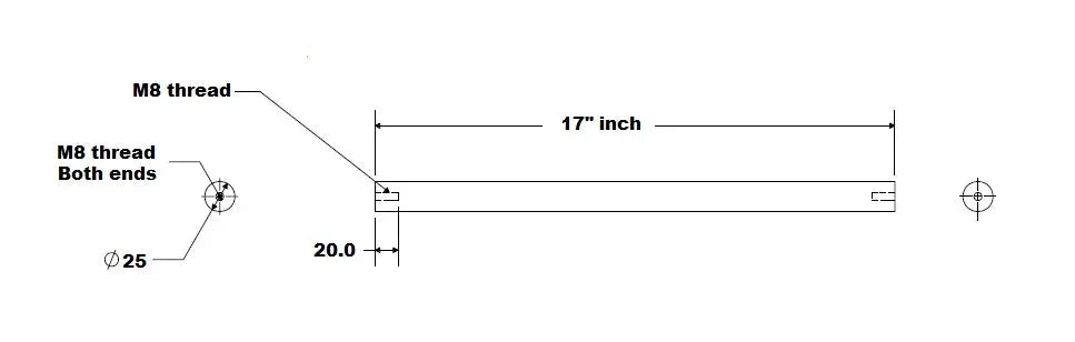 25mm Hardened end Tapped Shaft 17inch Long Linear Motion