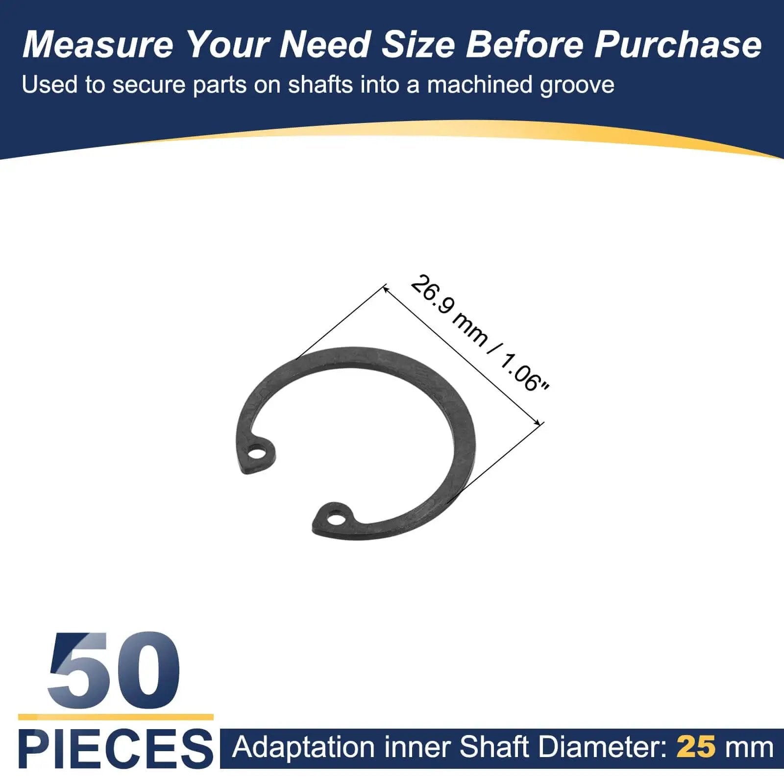 Internal Retaining Rings Set 50 Pcs 25 Mm Inner Diameter 65Mn Manganese Steel C Clip Circlips For Automotive Grooved Shafts Studs Pro Grade Heavy Duty Snap Rings