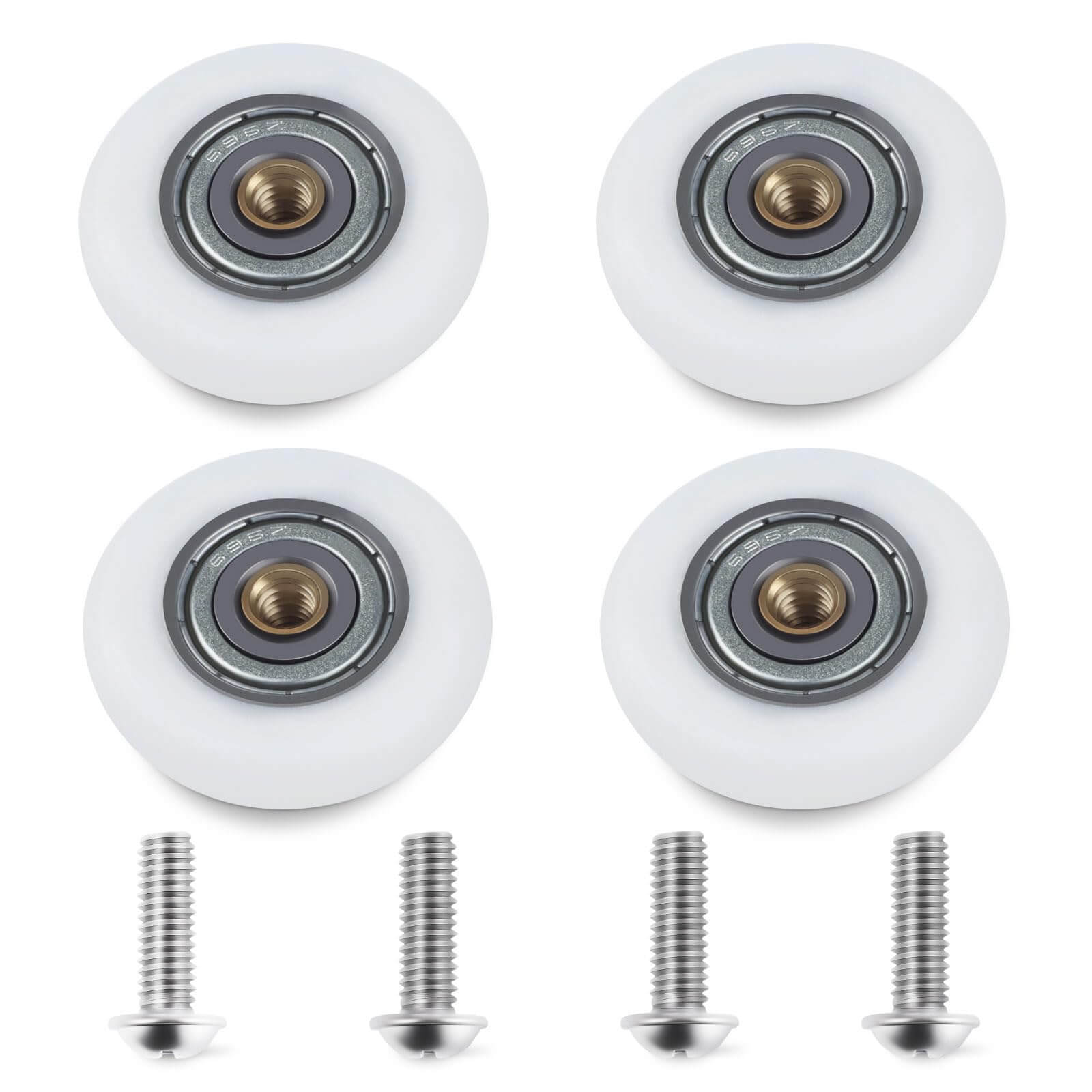 25mm Shower Door Rollers Replacement Set with 304 stainless steel runners, 4-piece set with screws for glass shower doors