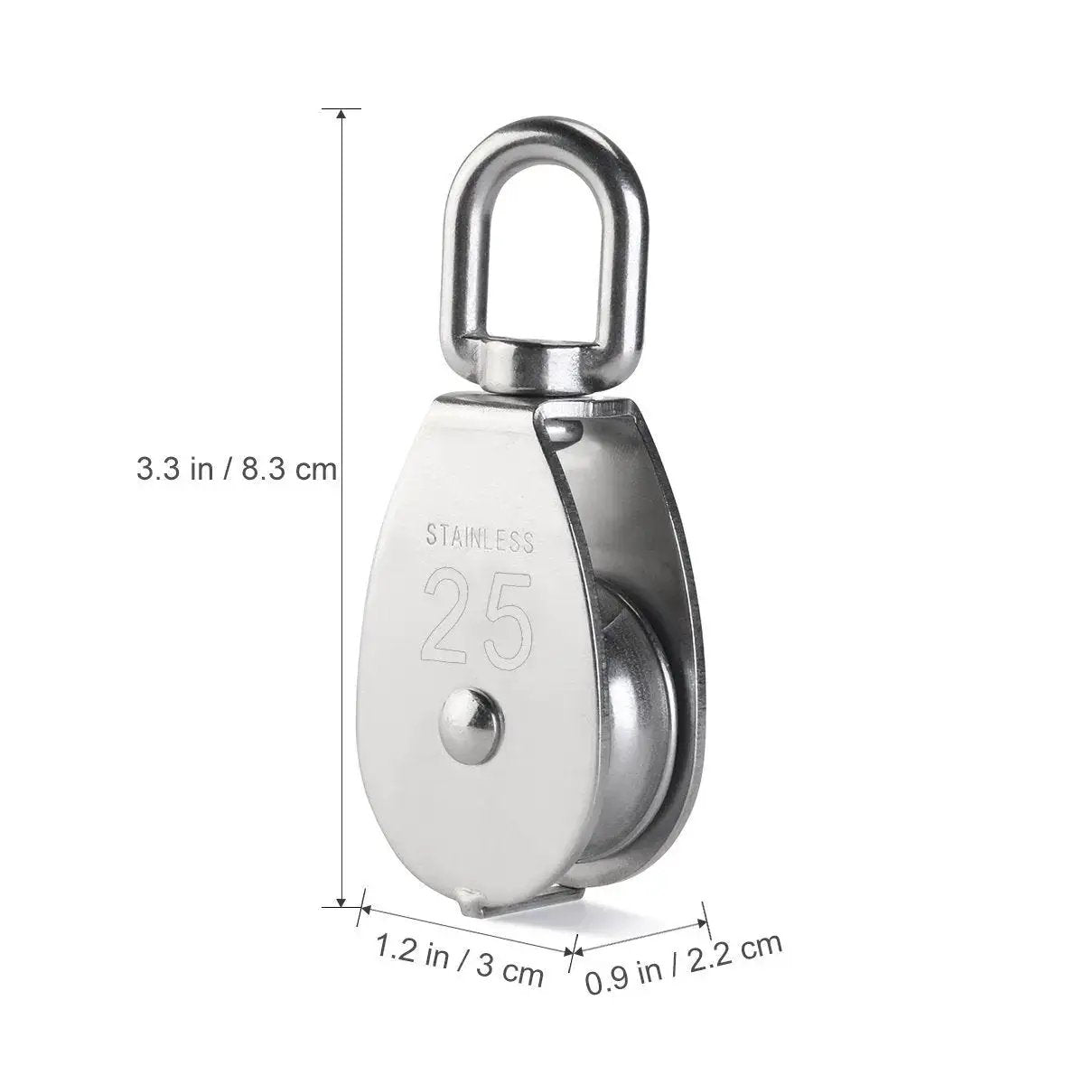 Two Pack 25mm 304 stainless steel pulley blocks with a 400 kg rating deliver reliable lifting, 3.3 inches in height