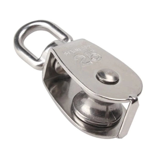 25mm Pulley Roller Stainless Steel Pully 304 Material Single Sheaved for Gate Winch Garage Door, showing side view of pulley