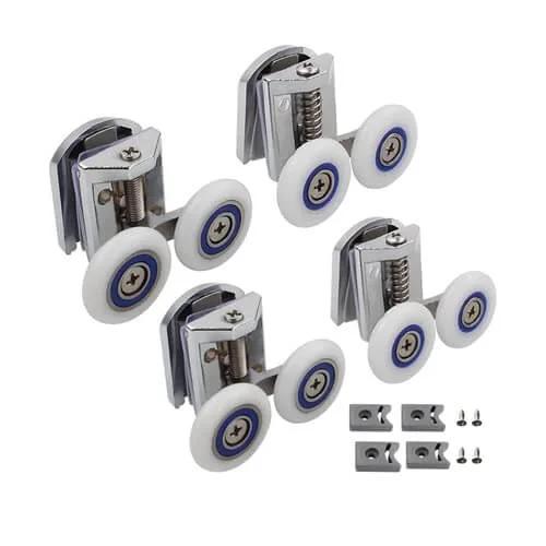26mm Shower Door Rollers 4PCS Sliding Replacement Wheels Set with Double Twin Top and Bottom Runners in nylon and stainless steel