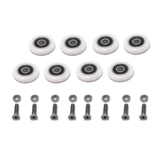 27mm Shower Door Rollers 8PCS Replacement Set with screws for Glass Sliding Doors, featuring strong load bearing and ultra quiet wheels.