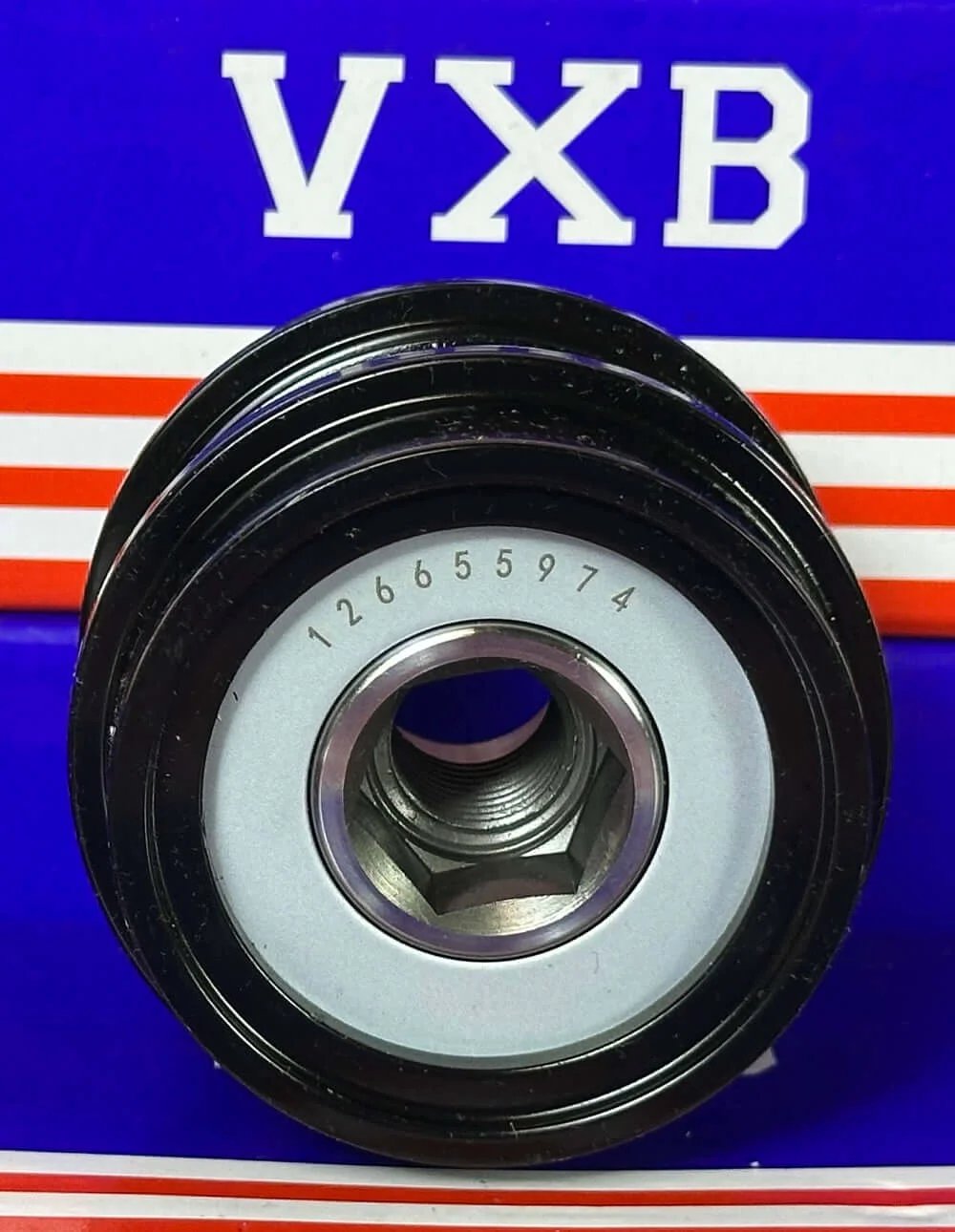 126655974 Clutch Pulley Bearings FOR CADILLAC front view showing black circular bearing with silver center and engraved number