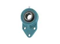 Front view of 1-15/16 inch Wide 3-Bolt Set Screw Flange Bearing, Cast Iron Housing with Stainless Steel Lock Collar, single unit