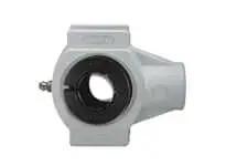 Front view of 30mm Narrow-Slot Take-Up Unit, White Polymer Housing, Sealed Ball Bearing Insert, Concentric Collar Locking
