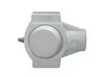 Front view of 1/2 in (12.7 mm) Stainless Steel Set-Screw Take-Up Unit with White Polymer Washdown Cover for conveyor use.