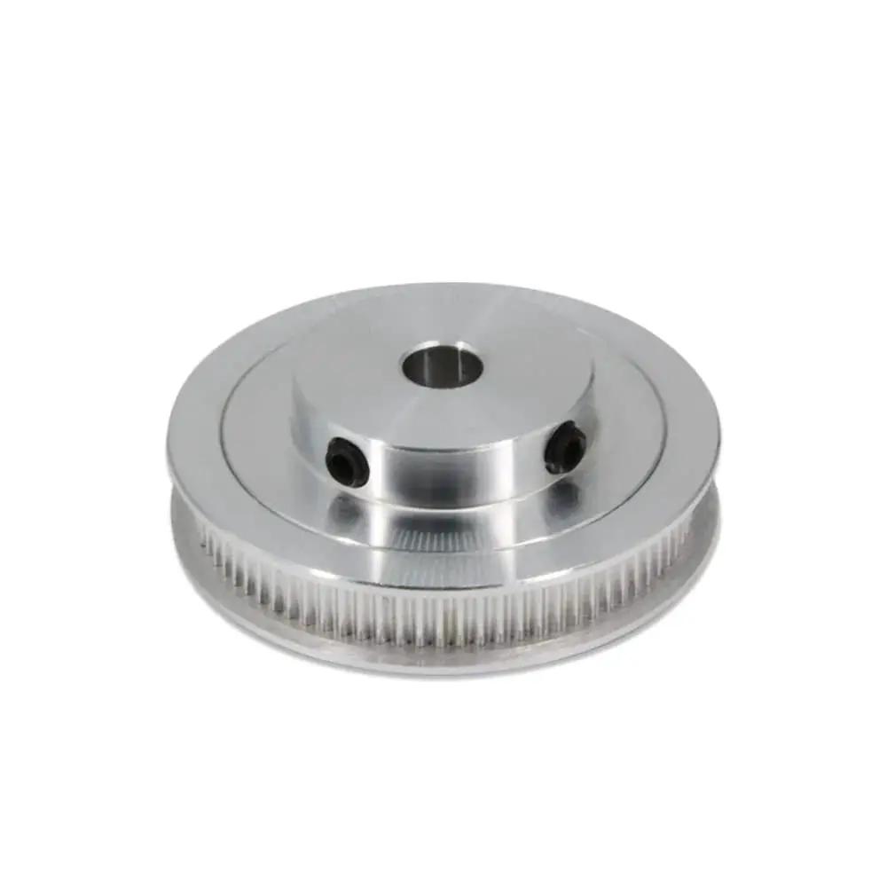 Close-up of Two Piece 2GT Synchronous Timing Pulley Set with 80 teeth, 8mm bore, aluminum construction for precision machining applications