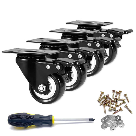 2 Inch Caster Wheels Heavy Duty Set of 4 Locking Swivel Casters with Top Plate Non Marking Black TPR Wheels for Carts