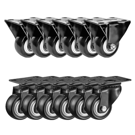 2 Inch Caster Wheels 12 Pack 6 Rigid Non Swivel Fixed Casters And 6 Swivel Plate Casters No Brake All Black Polyurethane