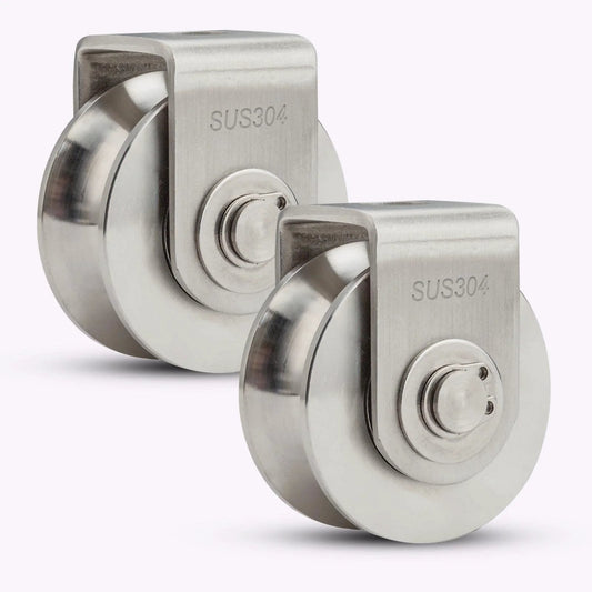 2Pack Pulley Block U 304 Stainless Steel Pulley Roller, 2 Inch Heavy Duty Duplex Bearing Silent Grooved Wheel Loading 880lb/400Kg
