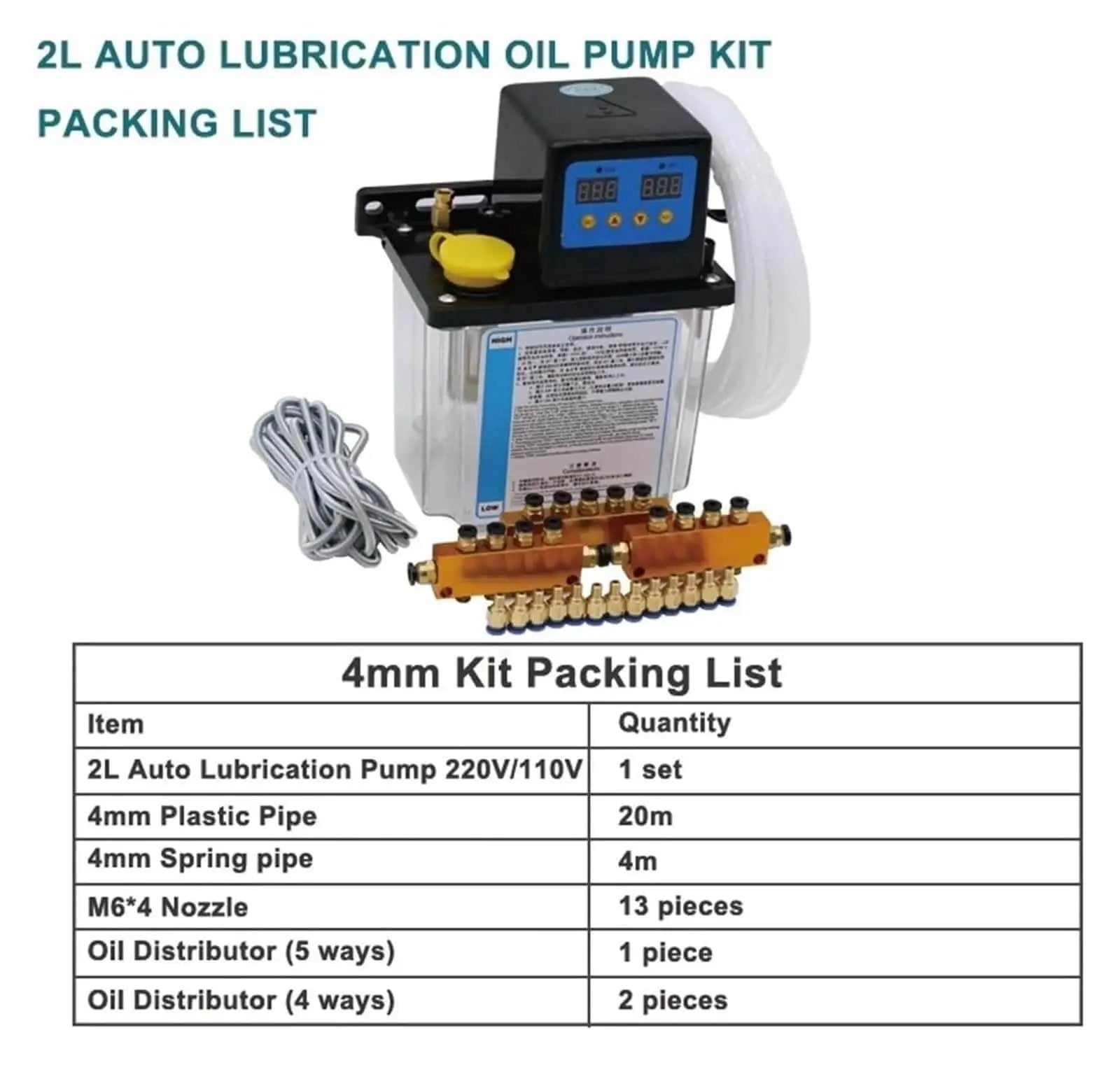 2L Auto Lubrication Pump For CNC Machines And Tooling Electromagnetic Oil Lubricator with kit components displayed