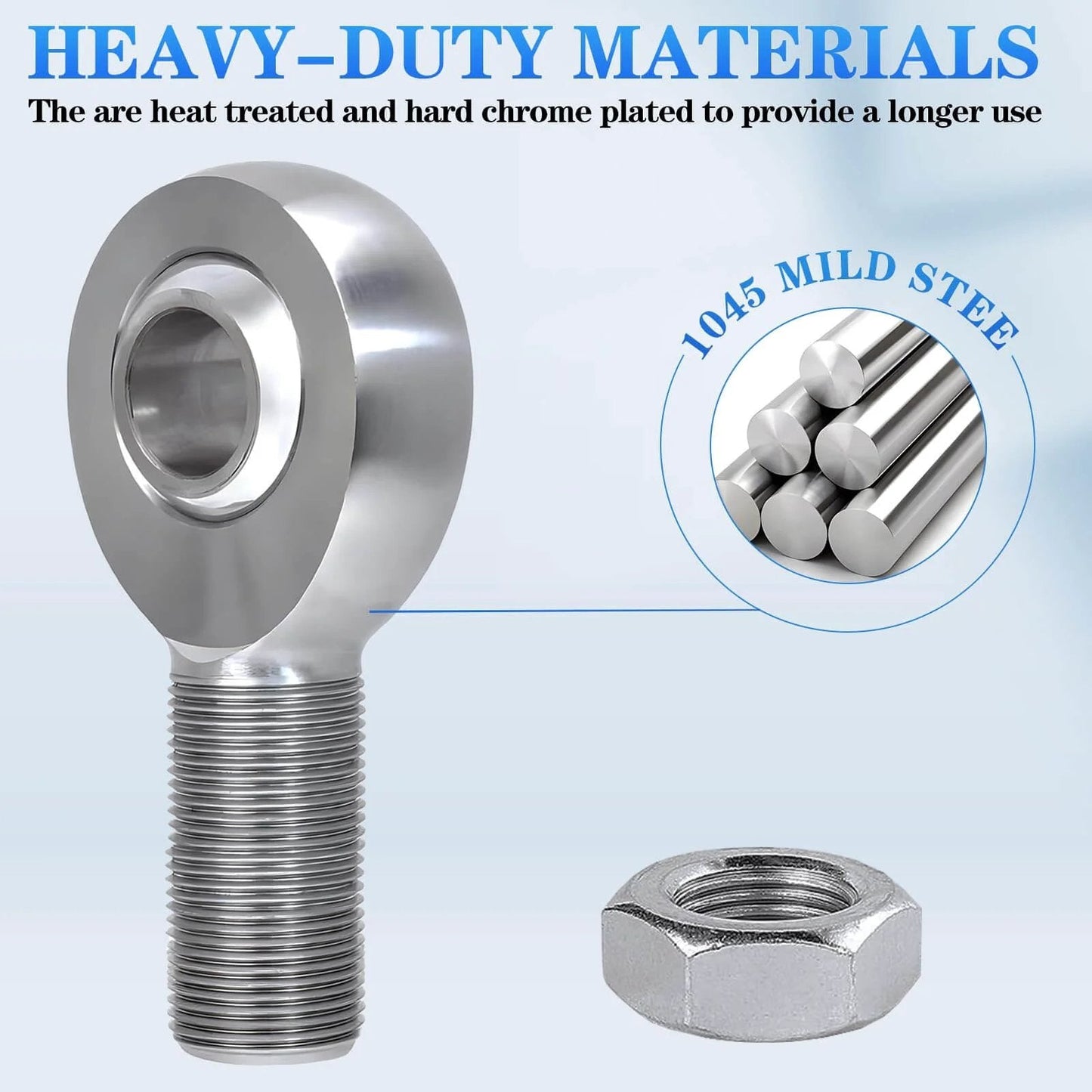 3/4 inch Heim joint rod end bearing kit with jam nuts, right and left hand 3/4-16 thread chromoly panhard rod ends, close-up view