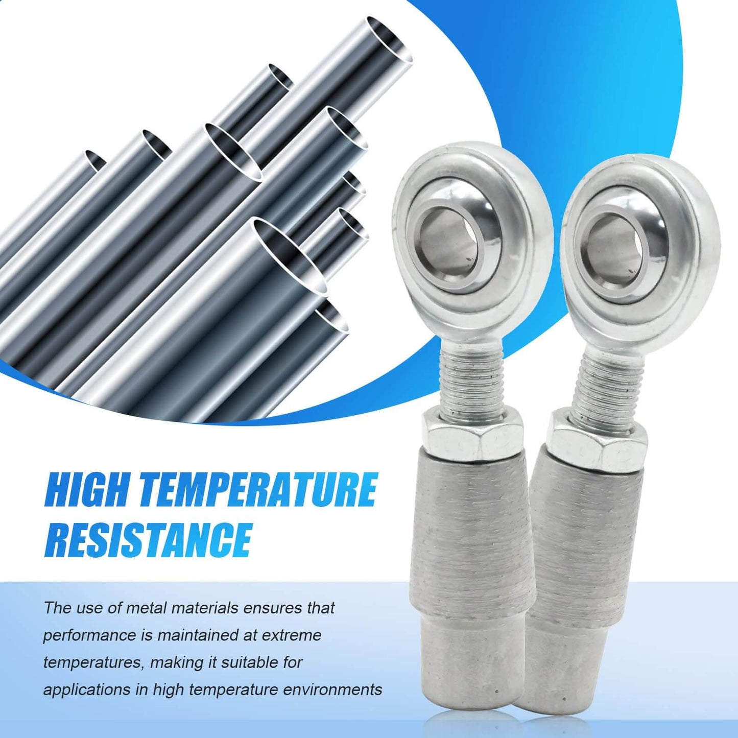 3/8 x 3/8-24 Heim Joint Panhard Bar Kit, rod end kit with tube adapters shown with metal tubes, features high temperature resistance