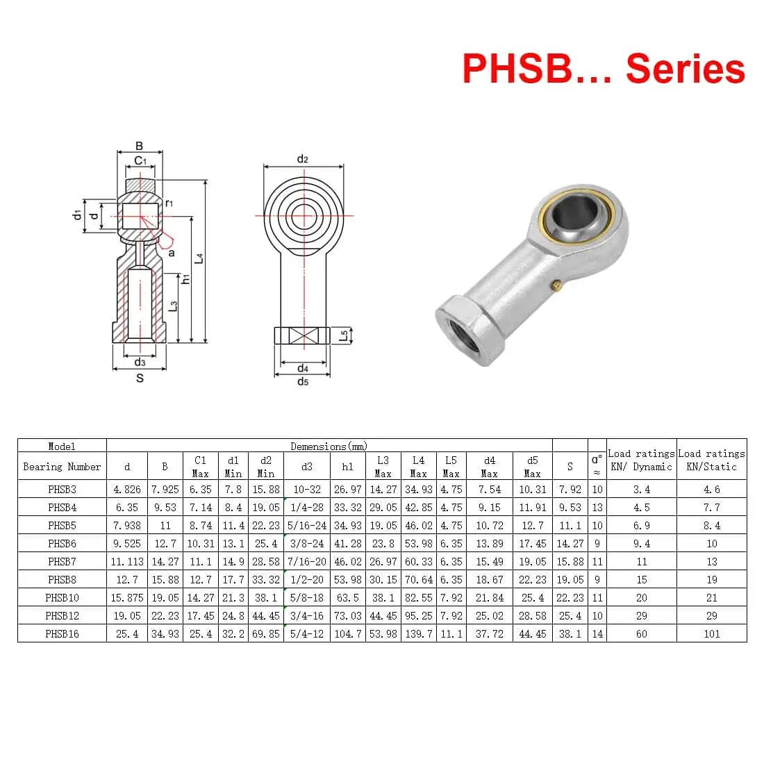 Heavy Duty Rod End Bearing 3/8 Inch Bore 3/8-24 Right Hand Thread Self Lubricating Female Heim Joint Two Pack With Jam Nuts