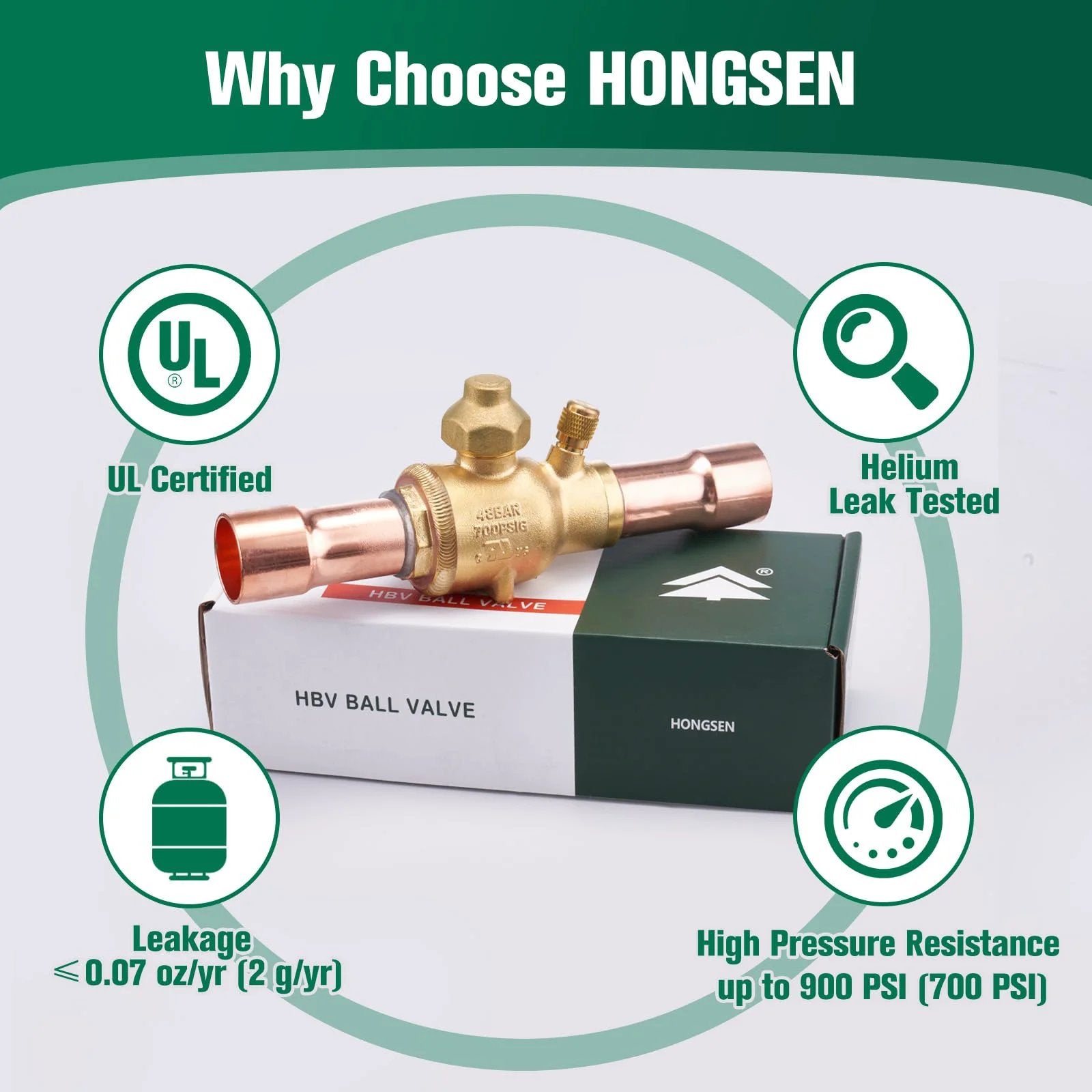 3/8 ODF Brass Refrigeration Ball Valve UL Listed Helium Leak Tested High Pressure 900 PSI Copper Tube Solder Connection for HVAC.