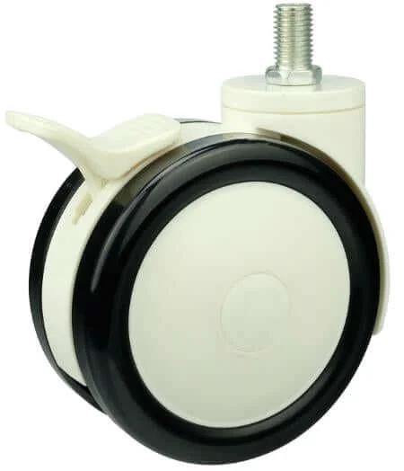 3" Inch 132 Lbs Medical Caster Wheel w/ Brake M12 Threaded Stem Swivel PU/ABS