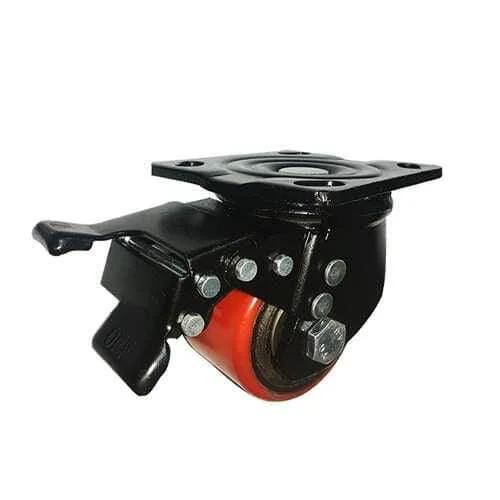 3" Low Profile Caster Wheel 1102 Lbs - Design Upper Locking Brake : Steel Top Plate