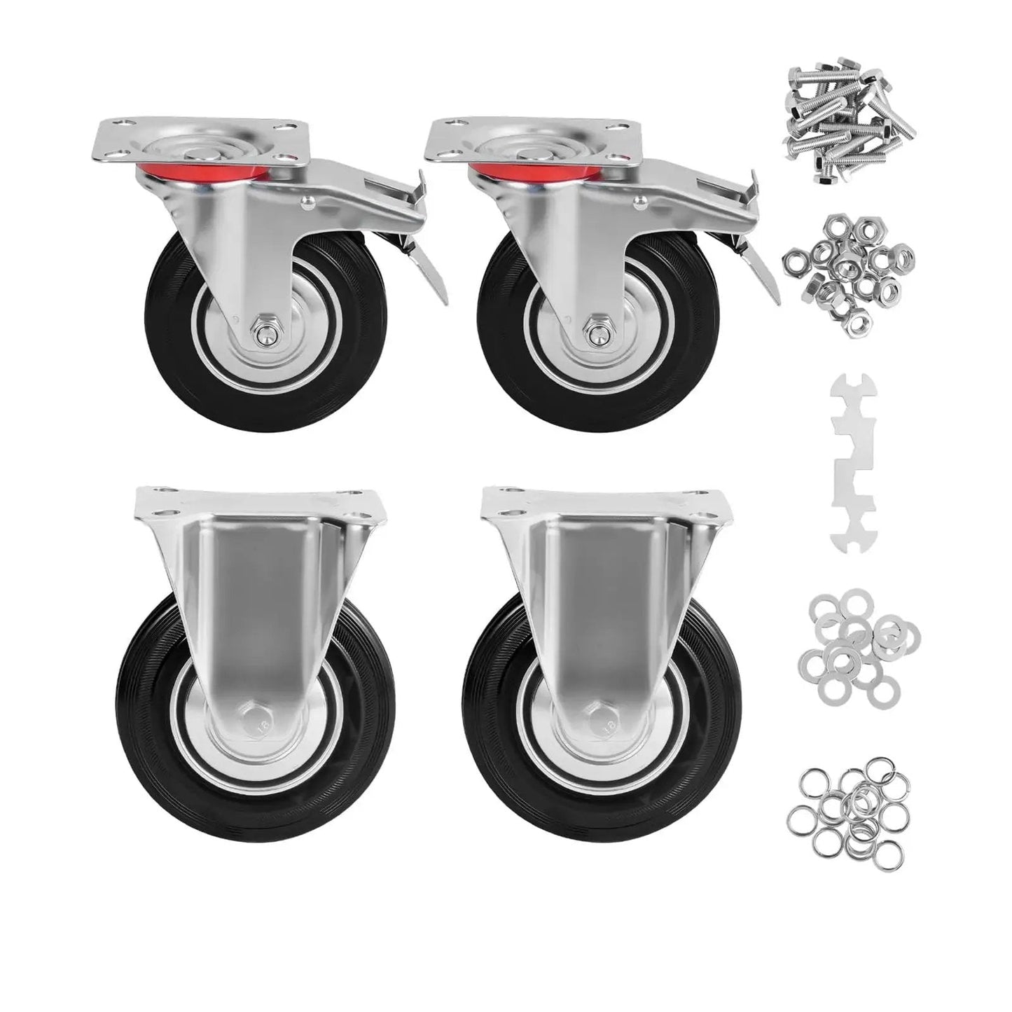 3 Inch Heavy Duty Caster Wheels Set Of 4 With Brakes, 360 Degree Swivel Locking Casters In Non Marking Polyurethane Rubber with hardware