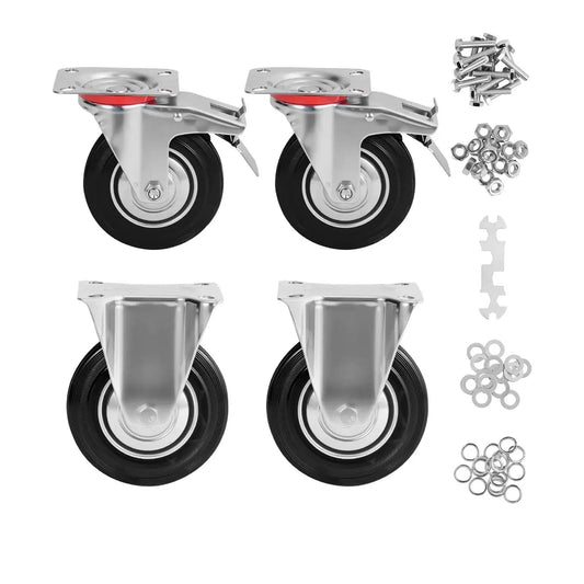 3 Inch Heavy Duty Caster Wheels Set Of 4 With Brakes, 360 Degree Swivel Locking Casters In Non Marking Polyurethane Rubber with hardware