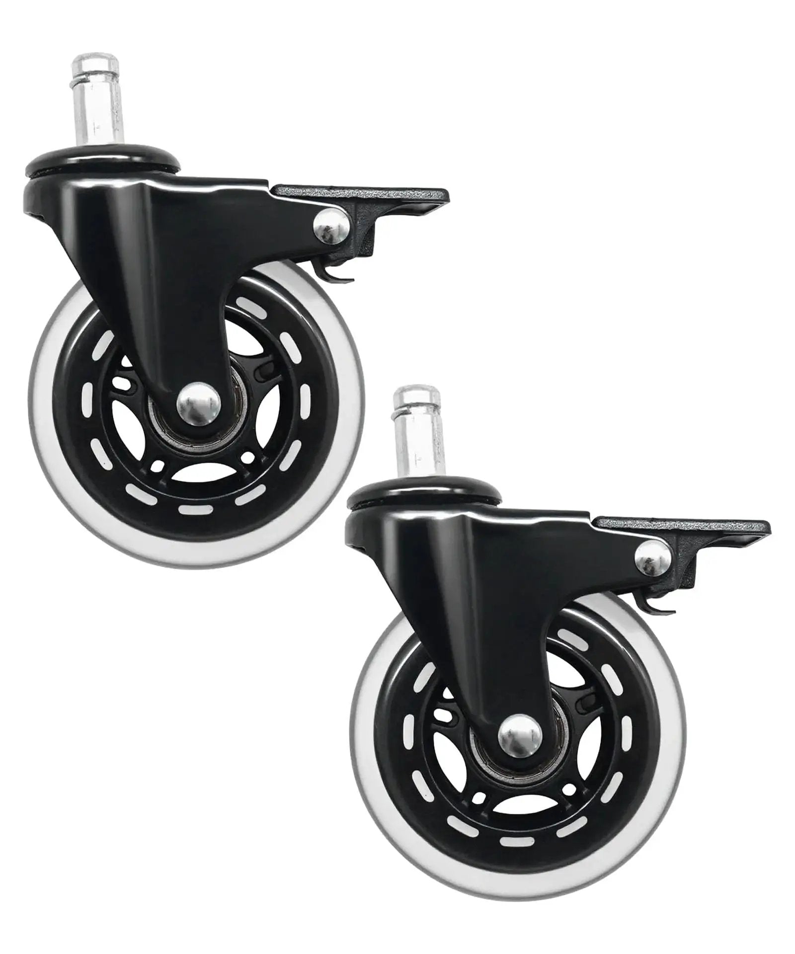 Traeger 3 Inch Swivel Caster Wheels With Brakes Set Of 2 For Pellet Grills, black metal design with brake locks, side view