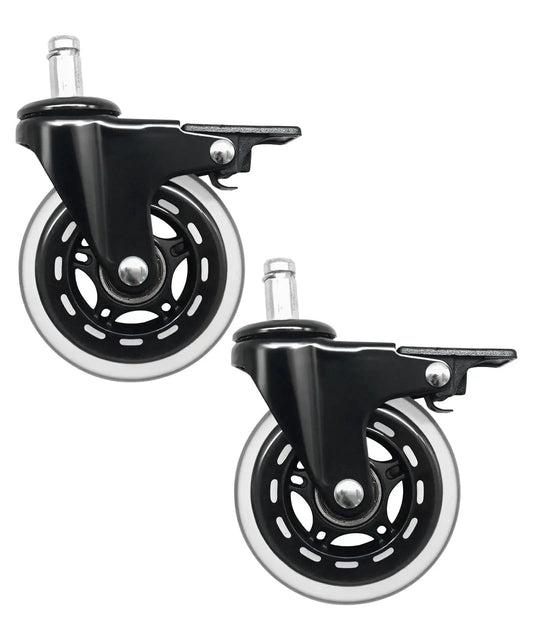 Traeger 3 Inch Swivel Caster Wheels With Brakes Set Of 2 For Pellet Grills, black metal design with brake locks, side view