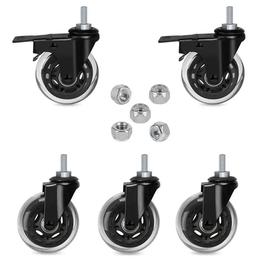 Three Inch Swivel Caster Set With Five Sixteenth Inch Threaded Stem Eighteen UNC Heavy Duty Casters for hardwood tile carpet floors