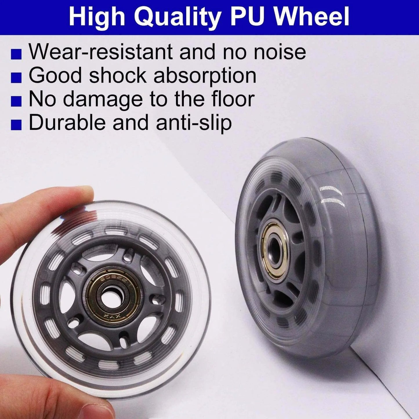 Inline Skate Wheels with Bearings, 3 Inch Roller Blade Wheels 76mm Outdoor and Indoor Clear Wheel for Office Chairs, Luggage, Silver