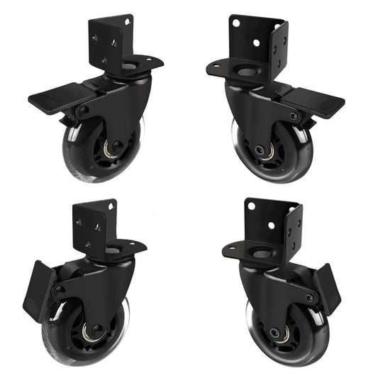 3 Inch L Shaped Plate Swivel Caster With Brake Side Mount Quiet Non Marking Polyurethane Wheels 600 Lb Capacity Set Of 4