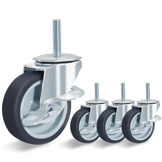 3 Inch Caster Wheels Locking Stem Casters Set Of 4 Threaded Stem Size 3 8 Inch 16 UNC By 1 2 Inch with side brake.