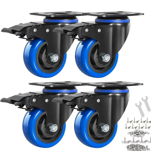 3 Inch Caster Wheels Set Of 4 Heavy Duty With Brake And Dual Locking Casters, Quiet Polyurethane Foam Wheels, Hardware Kits Included