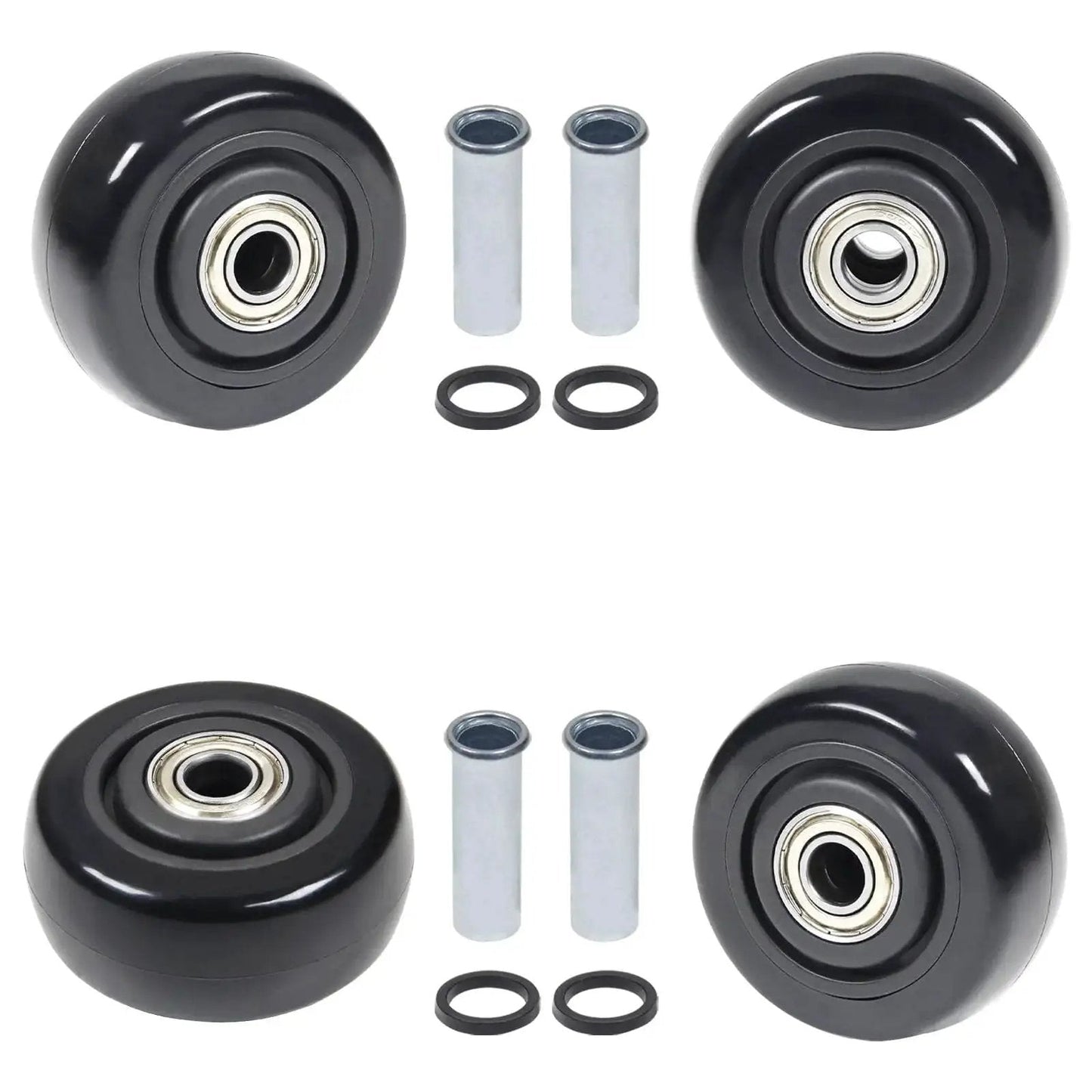 Set Of 4 PU Caster Wheels, 3 Inch Wide, 75mm Diameter, 1-1/4 Inch Wheel Width, 3/8 Inch Axle, High Load Capacity And Quiet Rolling