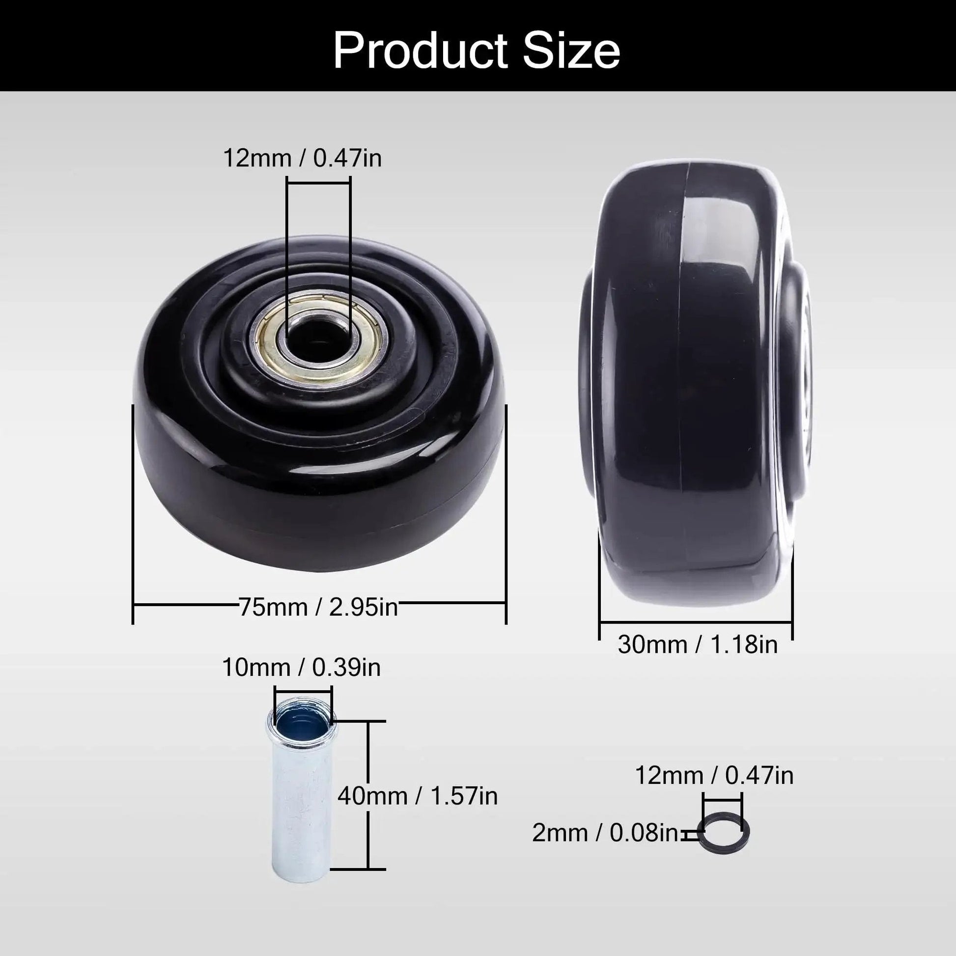 3 Inch Caster Wheels 4 Pack Heavy Duty PU Board Caster For Cart Dollies Replacement Wheels dimensions and axle size