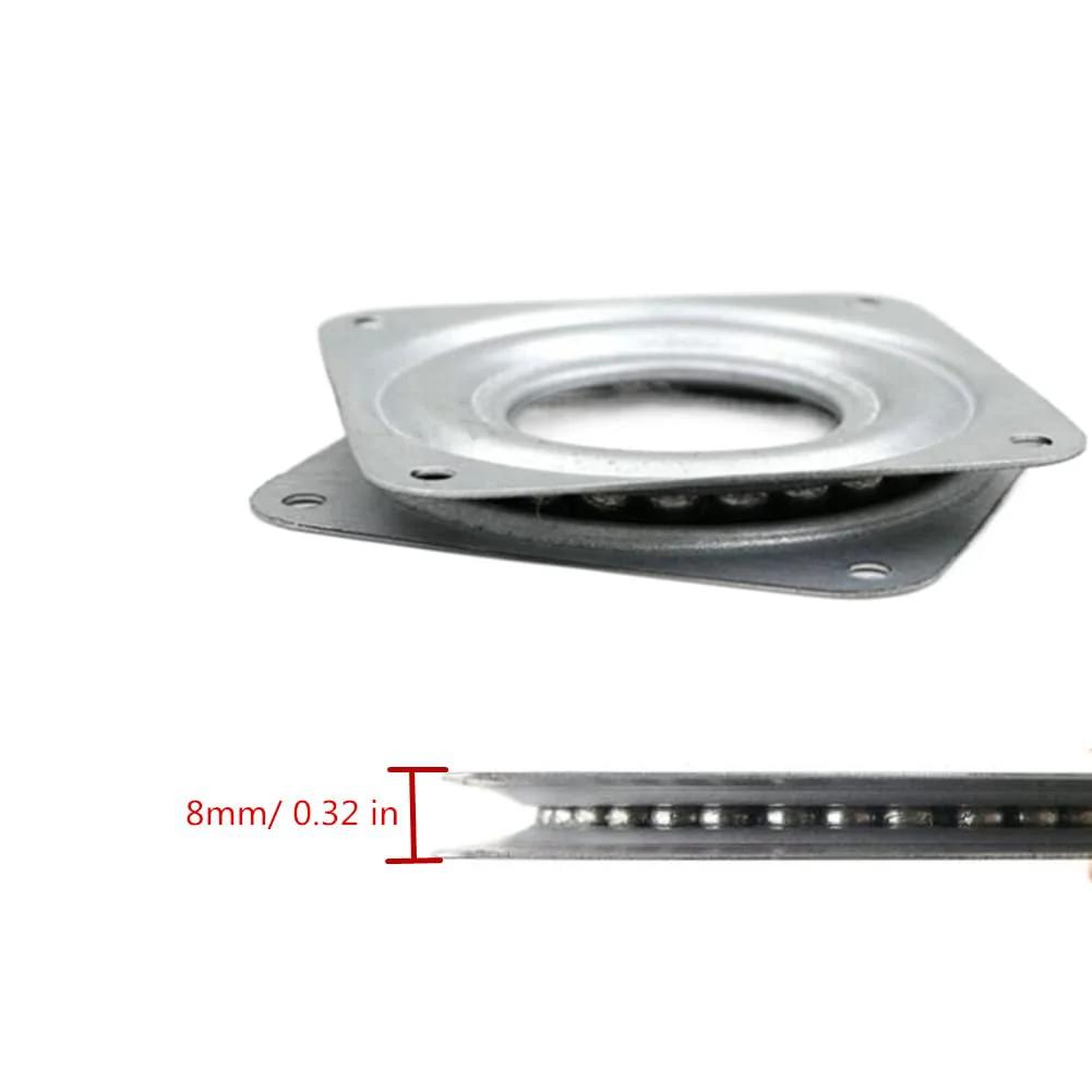 4 Pack 3 Inch Square Lazy Susan Hardware, Metal Turntable Bearings with Steel Ball Raceway, Zinc Plated Swivel Plates side view