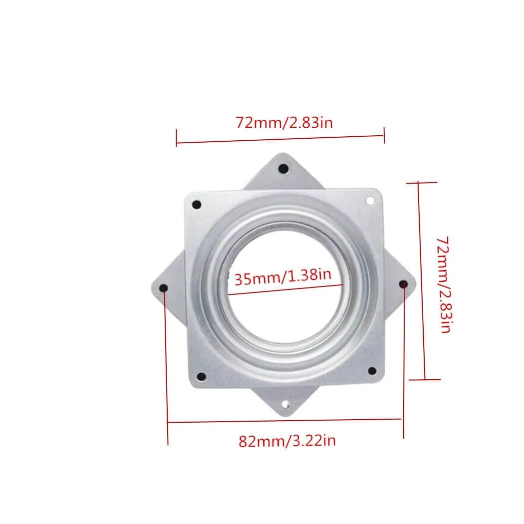 4 Pack 3 Inch Square Lazy Susan Hardware, Metal Turntable Bearings with Steel Ball Raceway, Zinc Plated Swivel Plate Dimensions